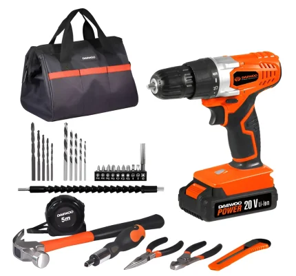 Taladro Inalámbrico Atornillador Daewoo 10mm Accesorios Color Naranja con Negro Frecuencia 50 Hz/60 Hz